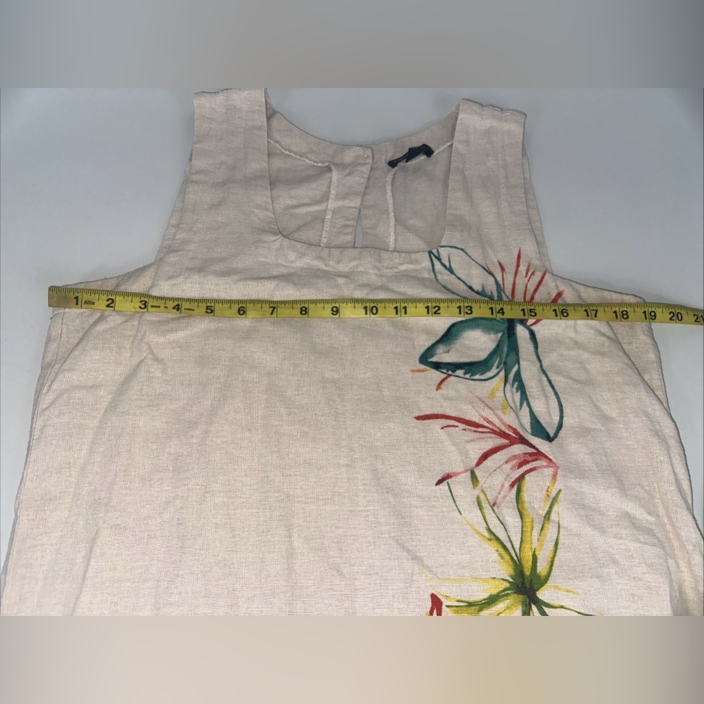 FOR CYNTHIA Women’s Sz M Striped Linen Blend Sleeveless Floral Beige Dress - Picture 10 of 10